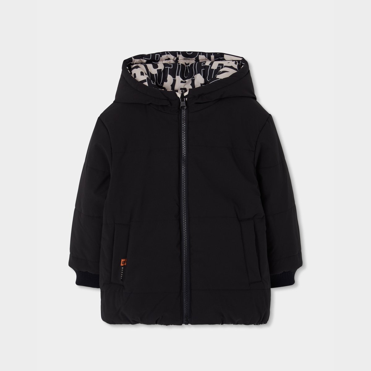 Parka garçon en tissu technique réversible imprimé lettres multicolore, BOBOLI