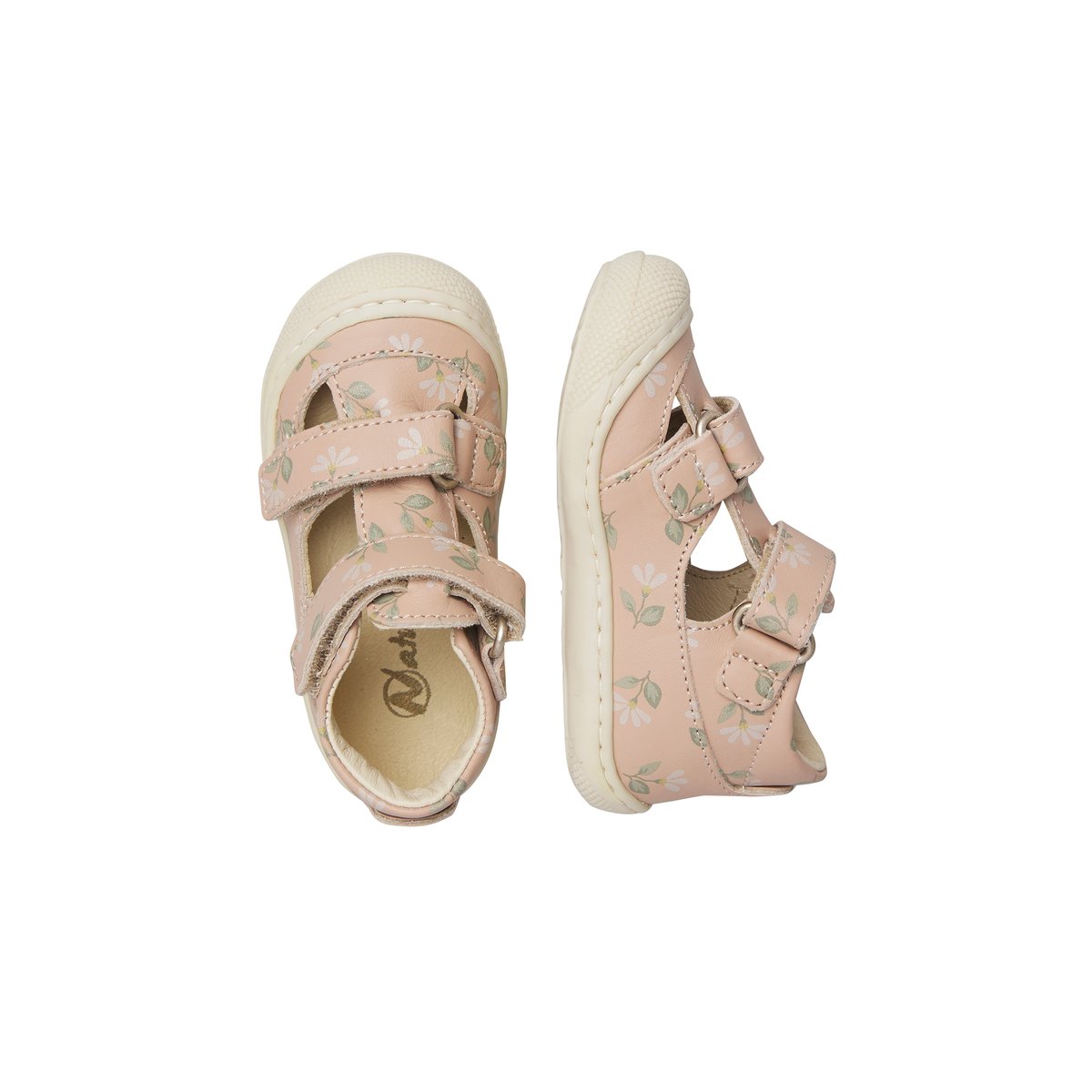 Sandales semi-fermées en cuir PUFFY rose poudré-, NATURINO
