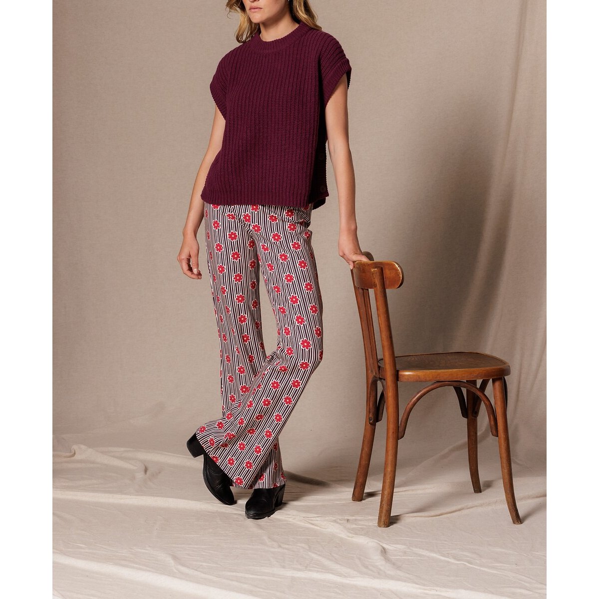 Leggings flare con estampado de flores, LUSO grosella, APACHES COLLECTIONS