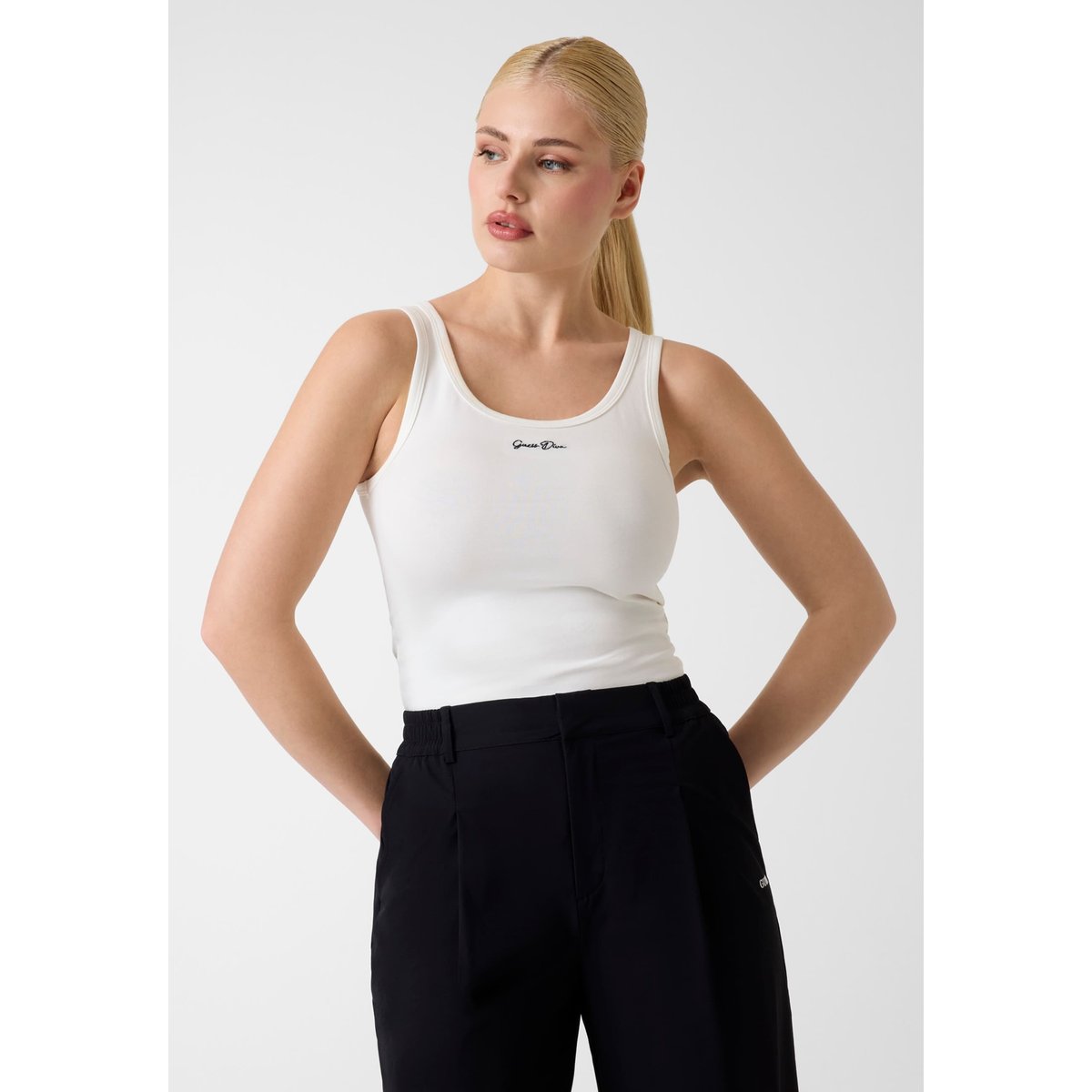 Débardeur Avec Logo Brodé blanc, GUESS