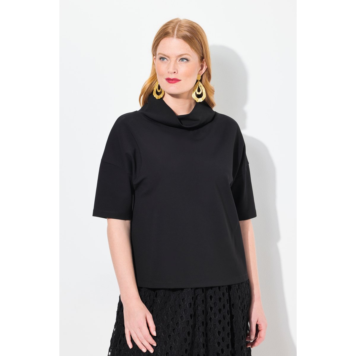 Sweat-shirt oversize à manches courtes noir, ULLA POPKEN