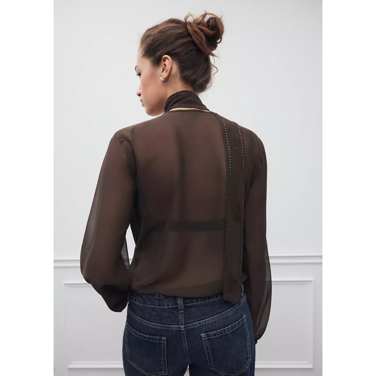 Blouse croisée avec perles marron, MANGO TEEN
