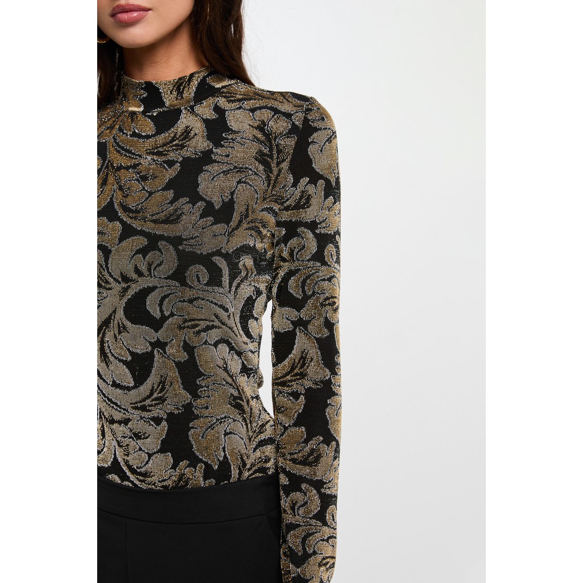 T-shirt col montant noir, MORGAN