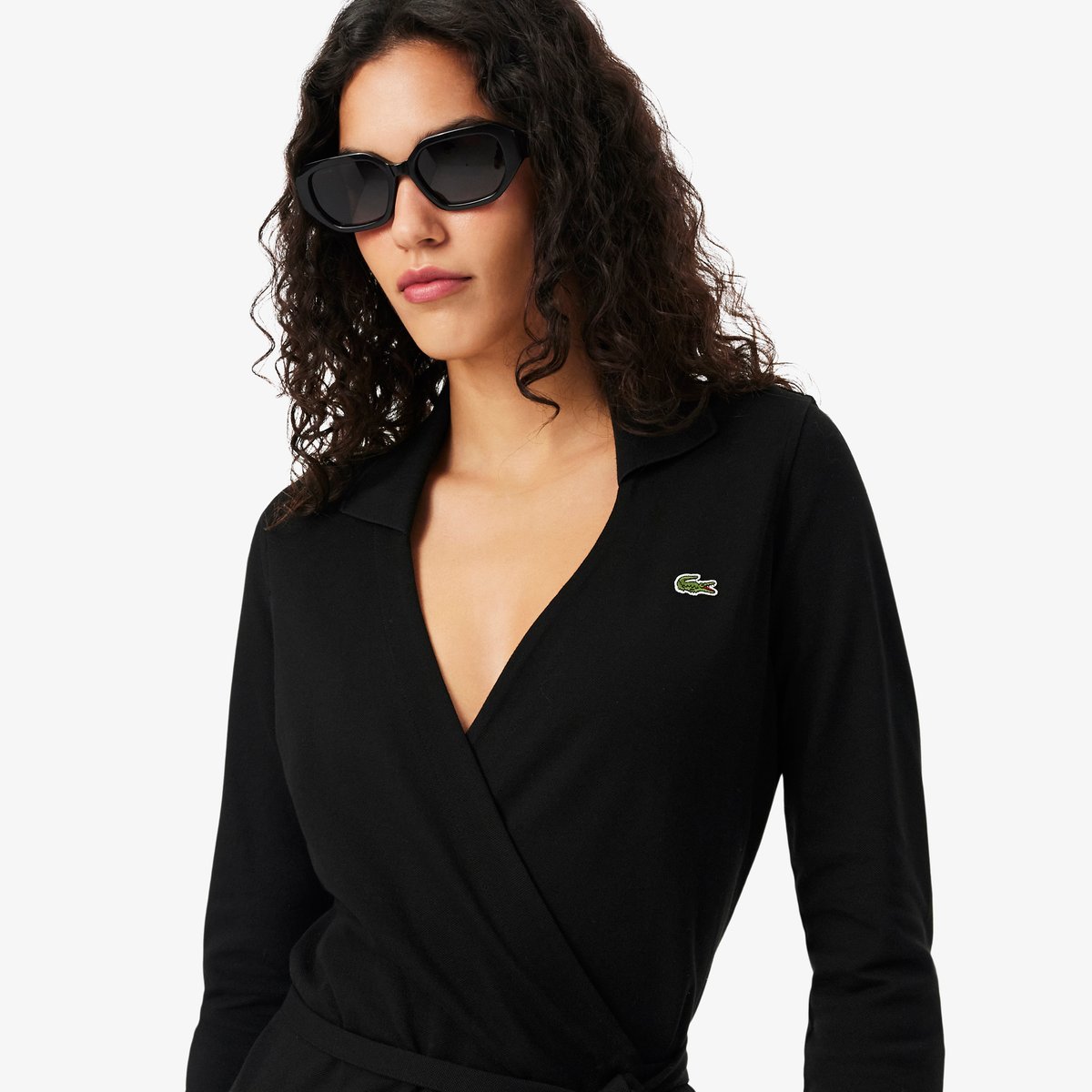 Robe polo portefeuille mini Piqué stretch noir-031, LACOSTE