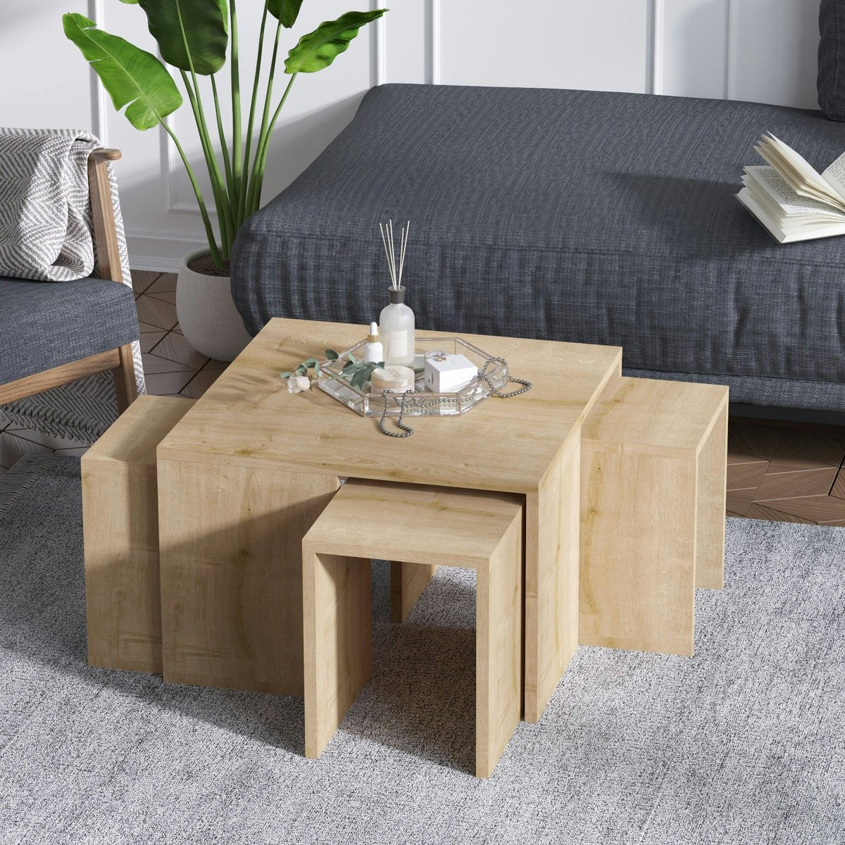 Table basse gigogne effet chêne - 5 pièces MARFA bois naturel, PIER IMPORT