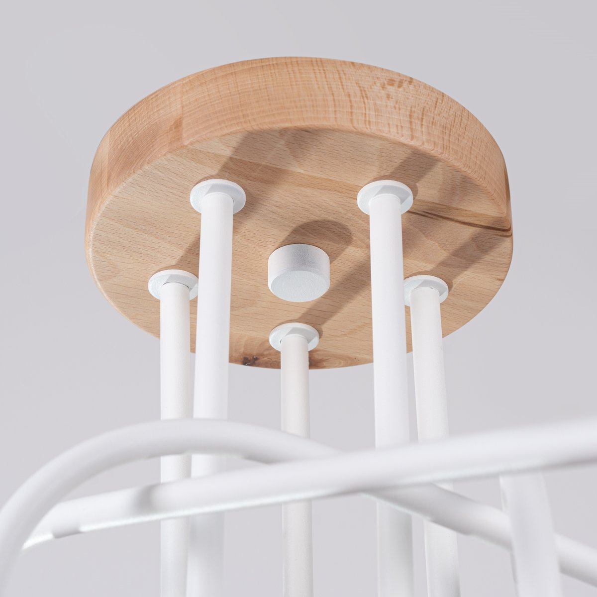 Lustre Acier Blanc/Bois Naturel E27 5 Ember blanc, EDEN