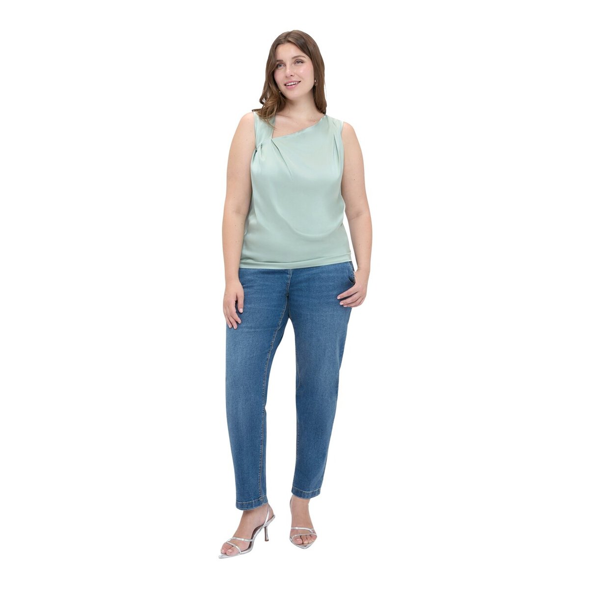 Blouse avec drapé asymétrique vert clair, FIORELLA RUBINO
