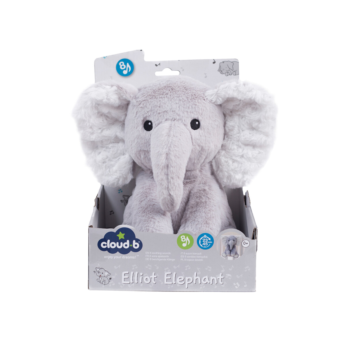 Peluche musicale Elliot Elephant 7800-EL gris/blanc, CLOUD B
