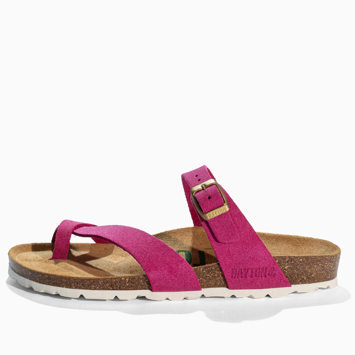 Tongs en cuir suedé DIANE fuschia, BAYTON