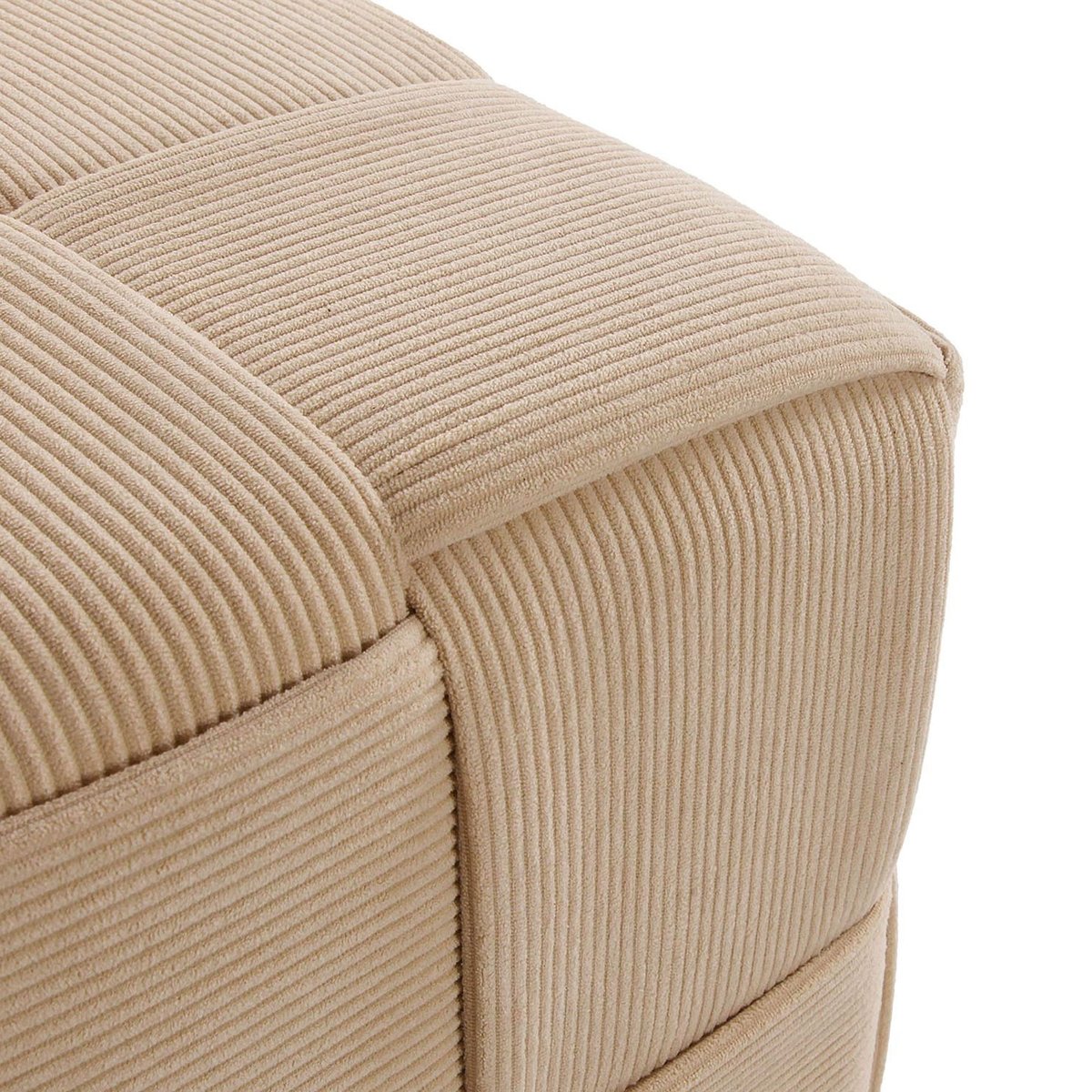 Pouf en velours côtelé beige carré 43x43x43cm beige, VERSA