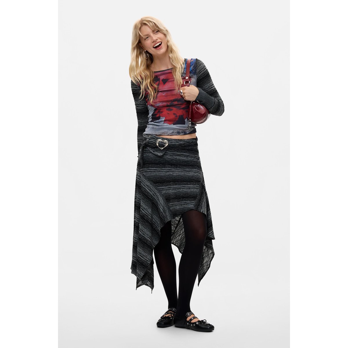 Jupe Asymétrique Maille noir, DESIGUAL