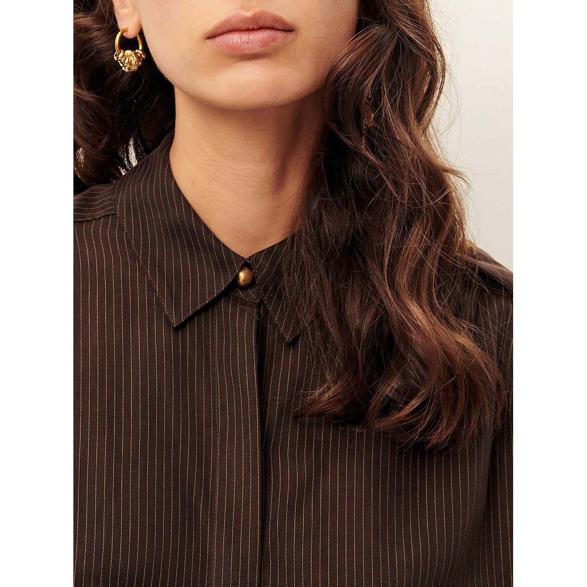 Chemise à manches longues, à fines rayures, pattes aux épaules, GINNIE marron, SESSUN