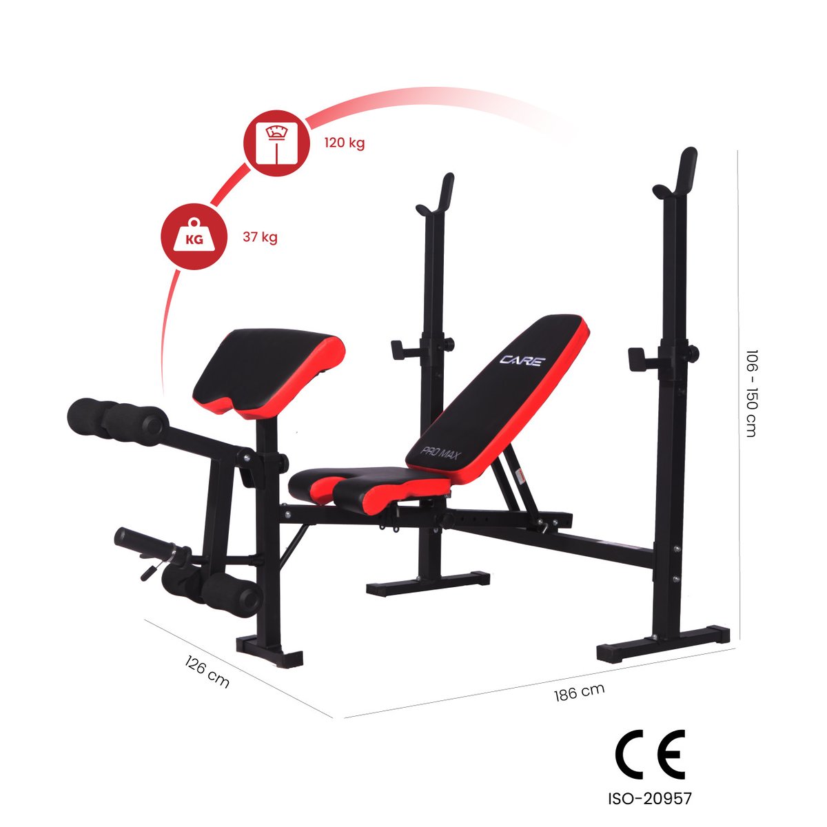 Banc de musculation - Pro max noir, CARE FITNESS