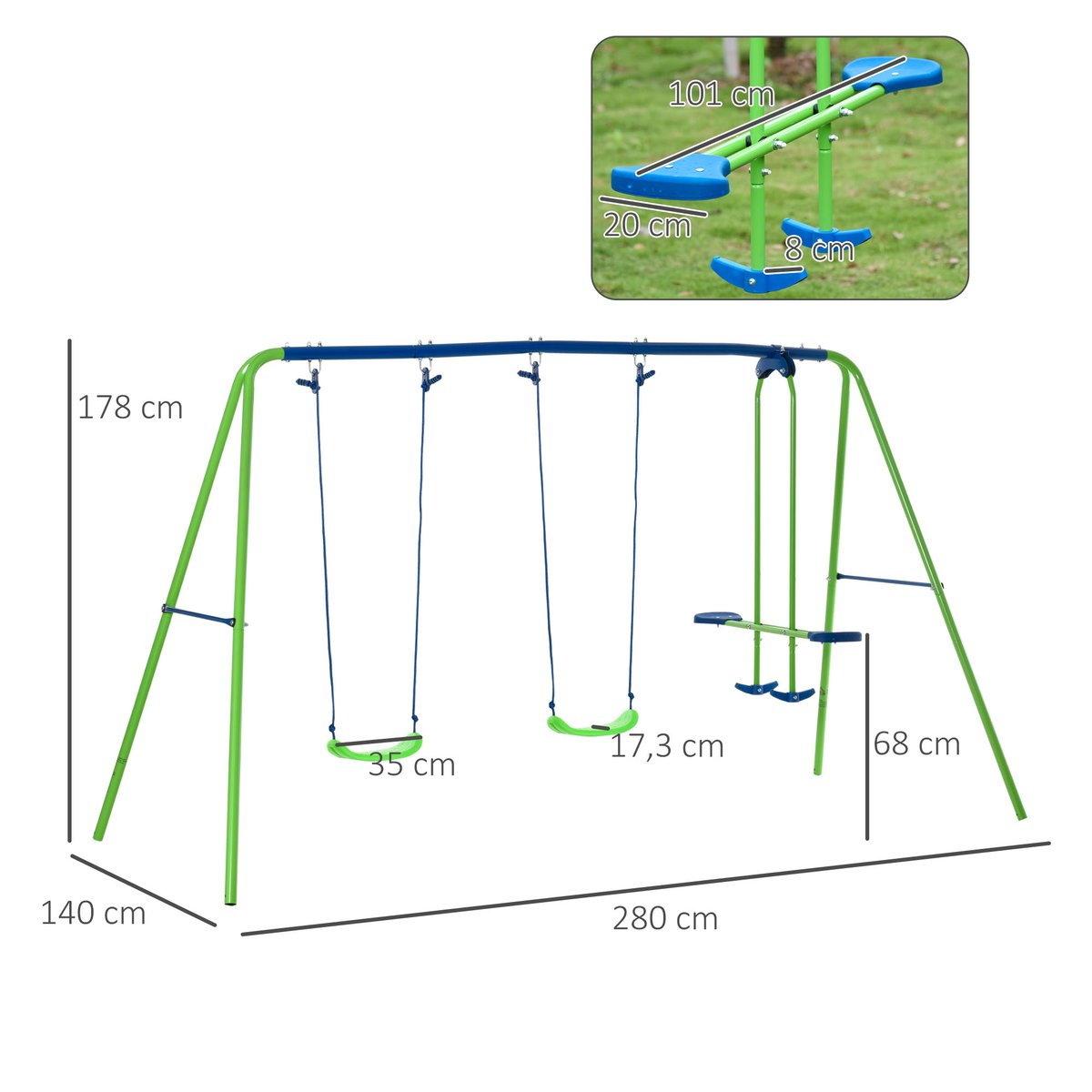 Balançoire pour enfants Métal Vert, Bleu vert, OUTSUNNY