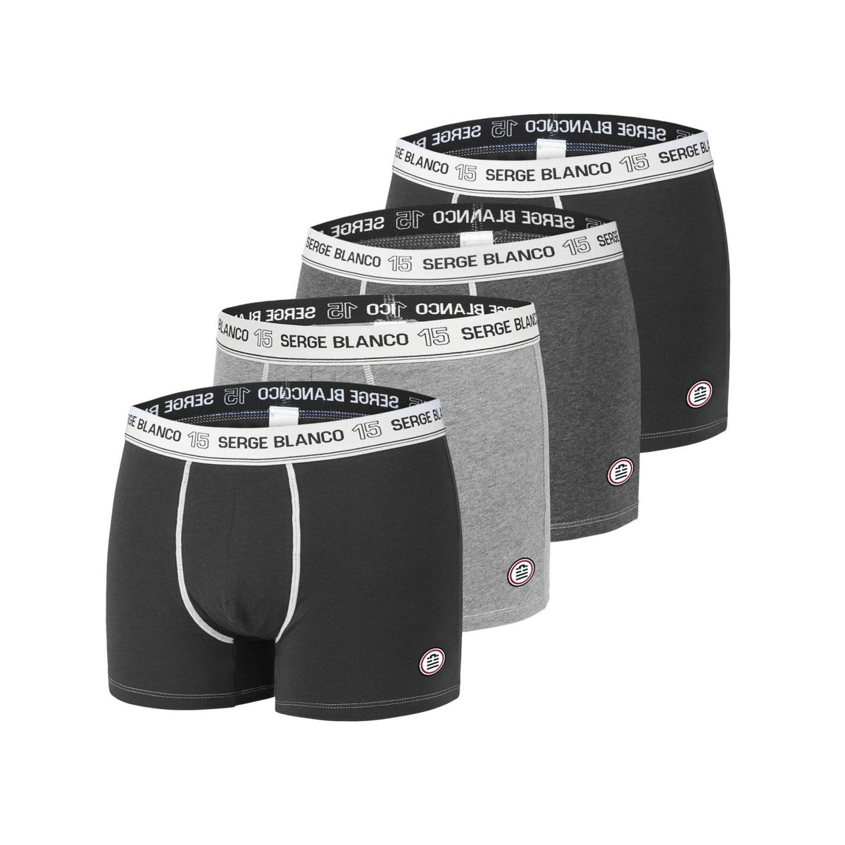 Lot De 4 Boxers Coton Surpiqures Class noir/gris foncé/gris clair/blanc, SERGE BLANCO