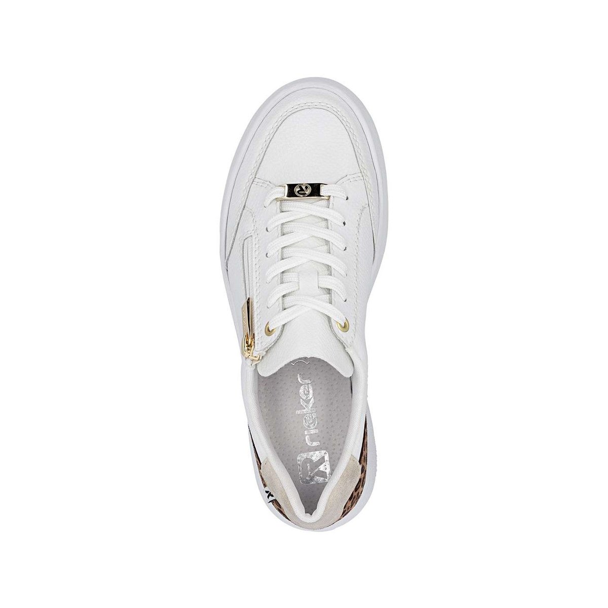 Tennis en cuir blanches à talon plat avec des lacets et un zip latéral blanc, RIEKER