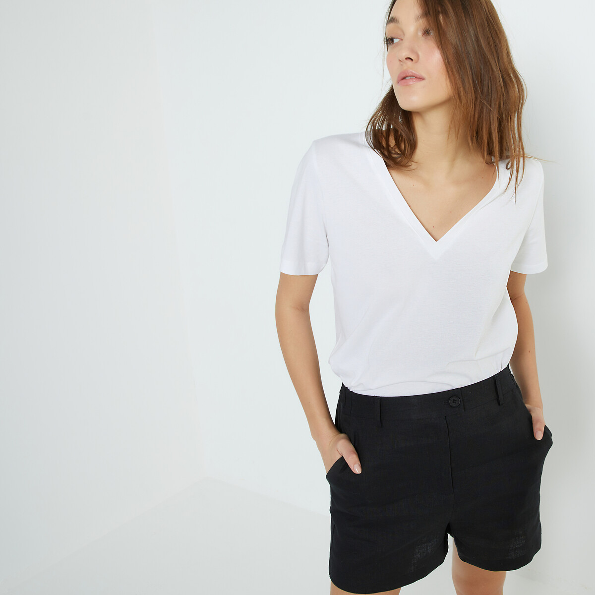 Loose T-shirt met V-hals, korte mouwen wit, LA REDOUTE COLLECTIONS