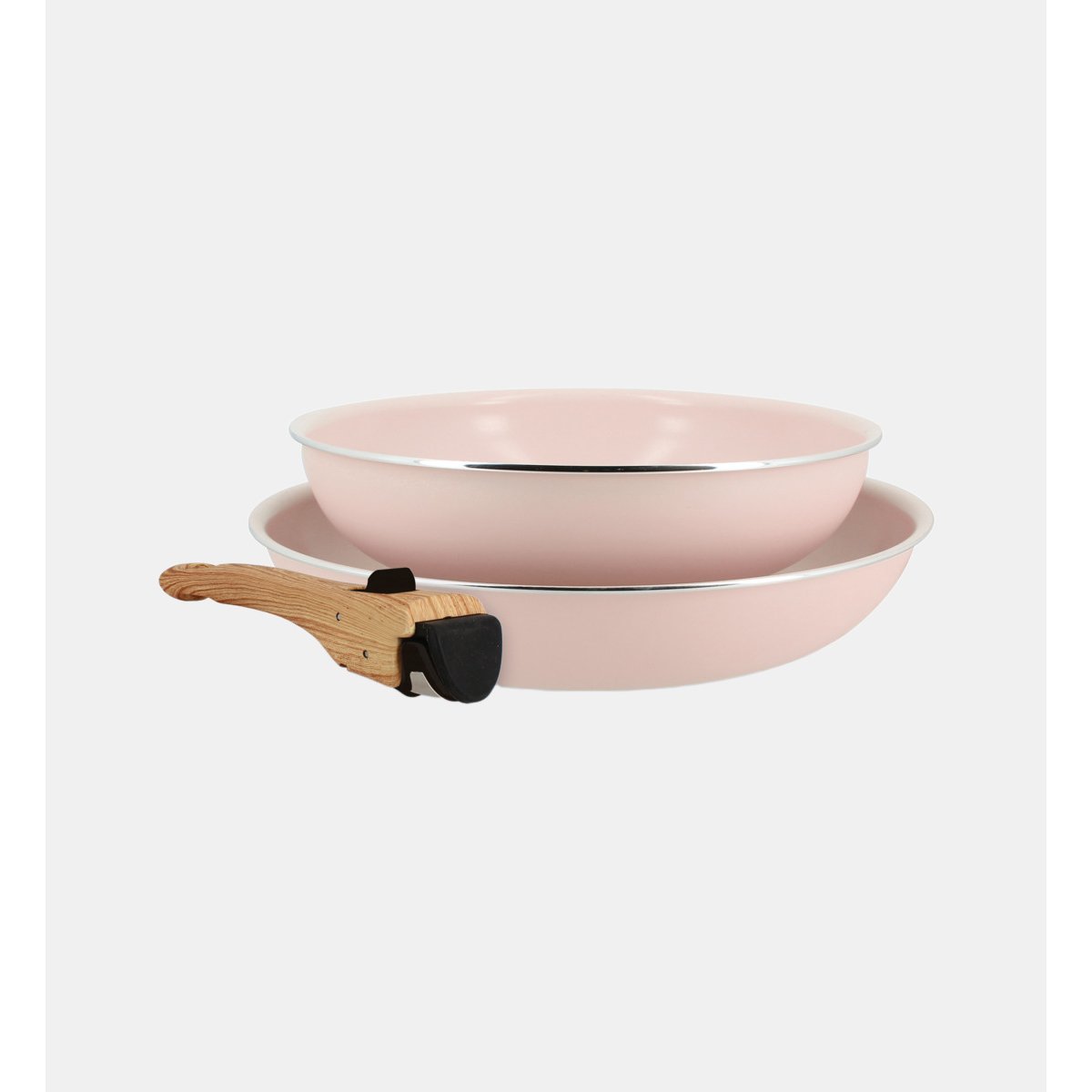 Lot de 2 poêles 22/26 cm en aluminium avec poignée, COLORAMA rose, MENASTYL