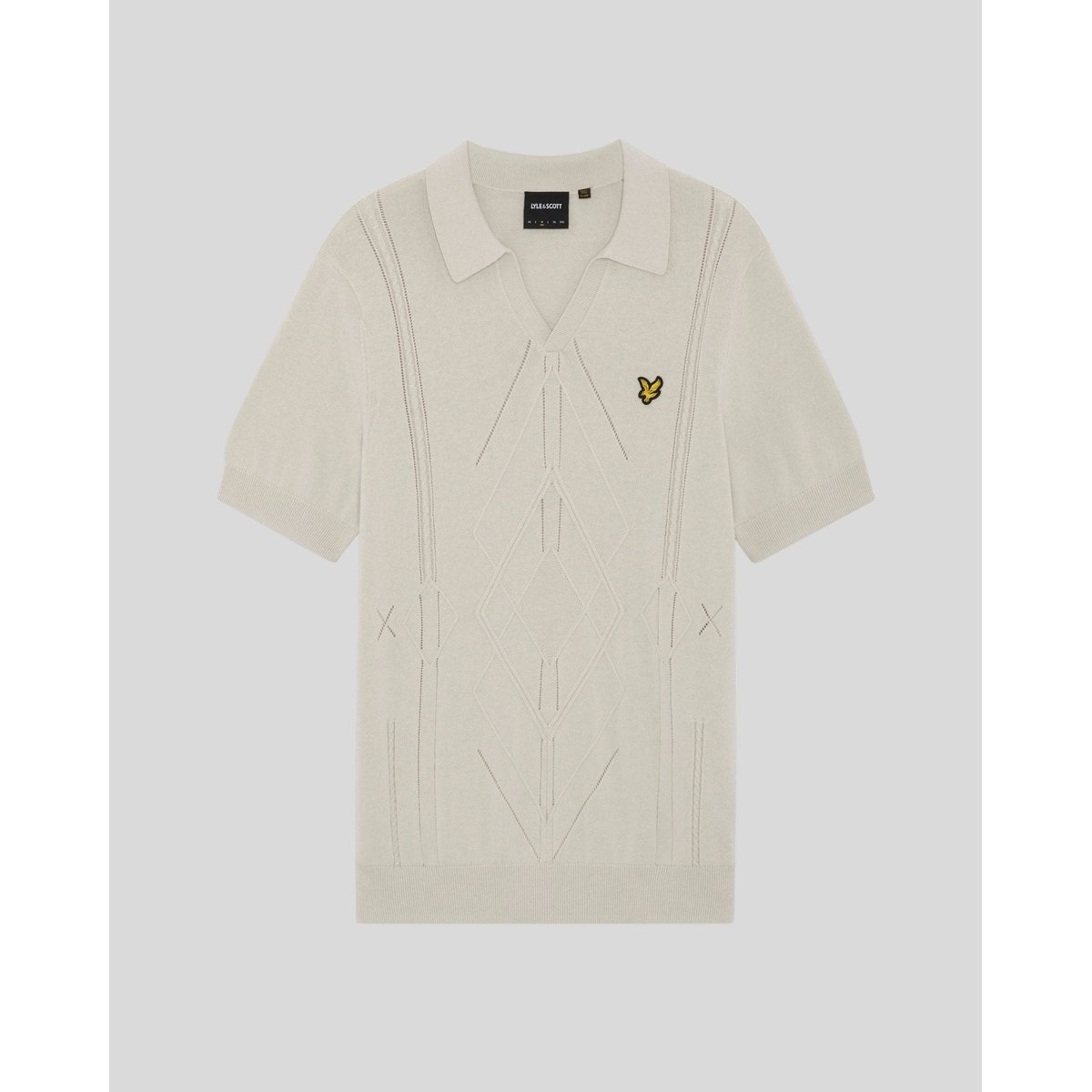 Polo col ouvert à losanges en maille blanc crique, LYLE & SCOTT