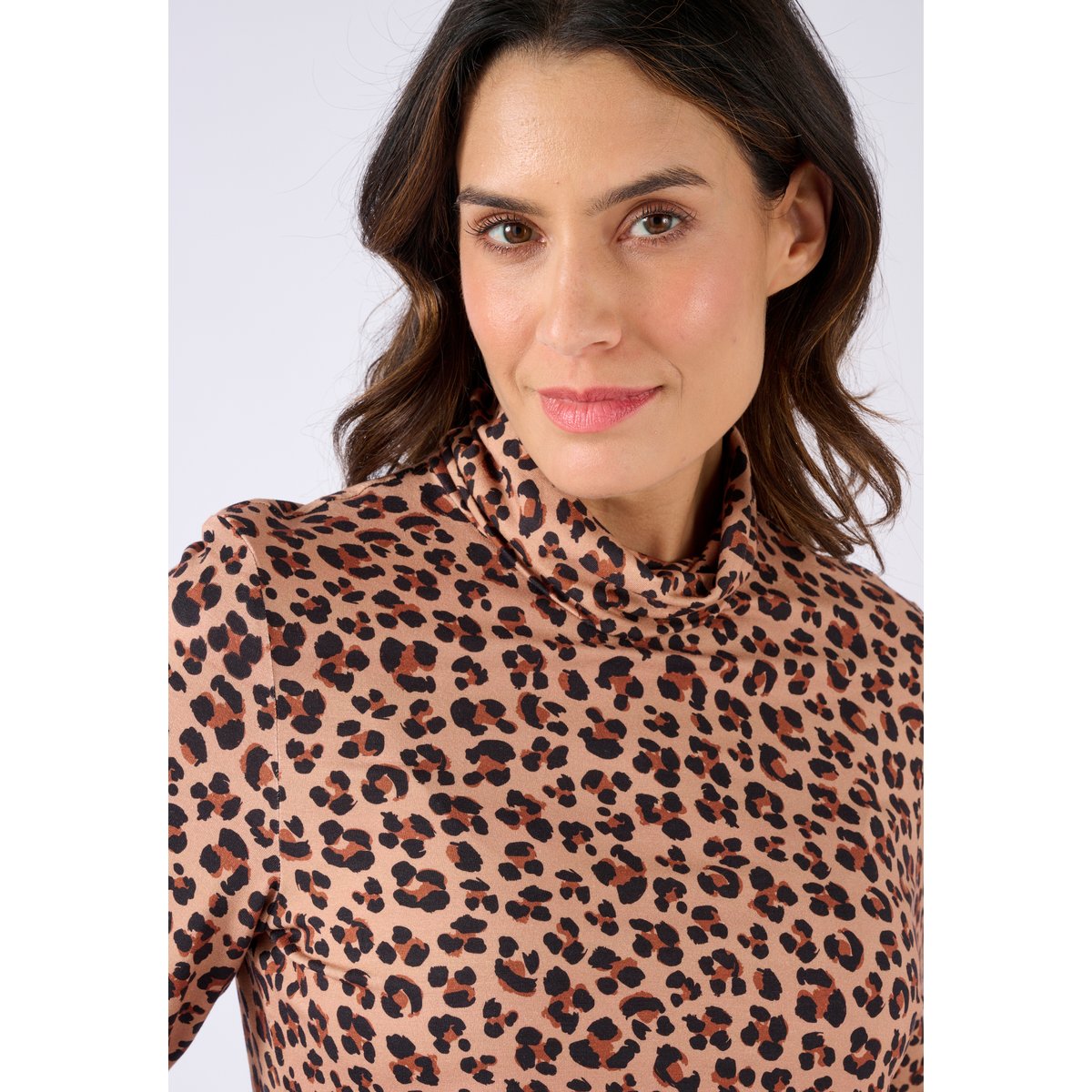 Sous pull col roulé marron beige animalier, DAMART