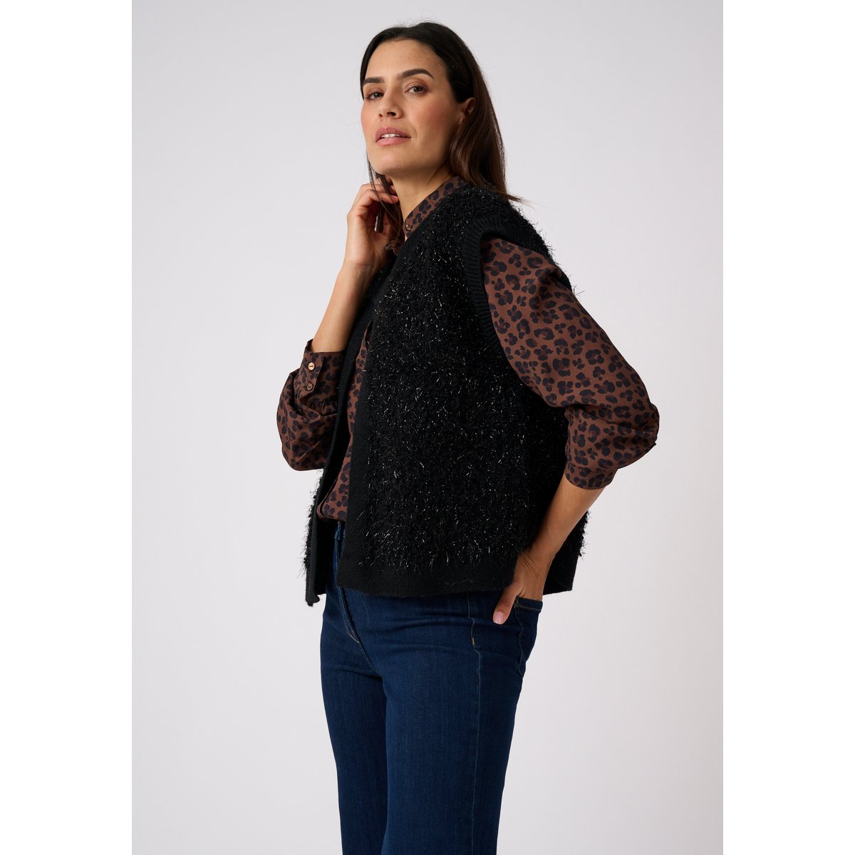 Gilet sans manches maille bouclette noir, DAMART