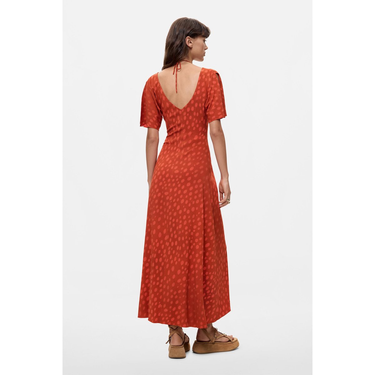 Robe midi à décolleté en V orange, DESIGUAL