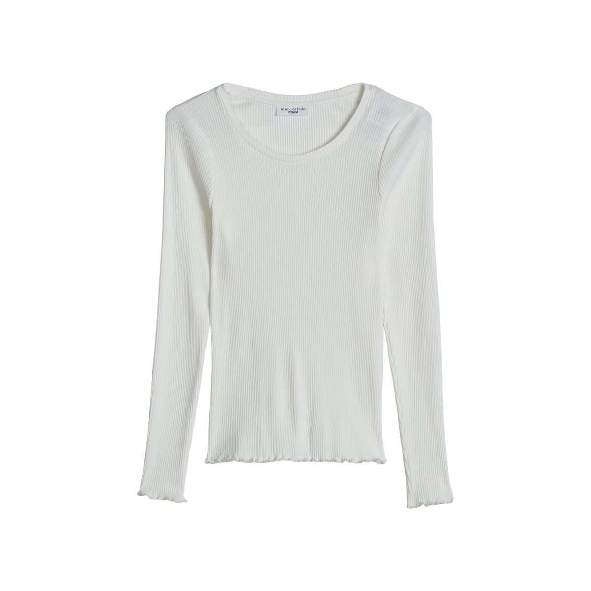 T-shirt à manches longues ajusté en coton organique stretch blanc, MARC O’POLO DENIM