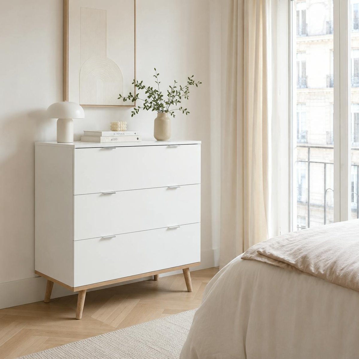 Commode blanche 3 tiroirs style scandinave ALVA blanc, PIER IMPORT