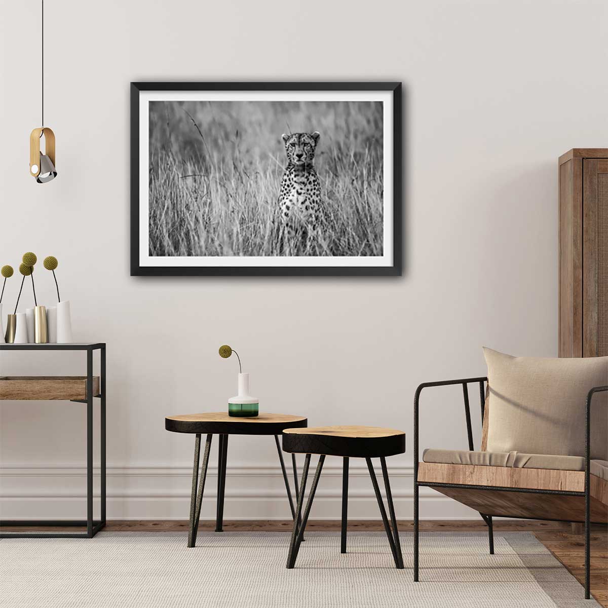 Affiche animaux Cheetah affiche + cadre en bois - noir, HEXOA