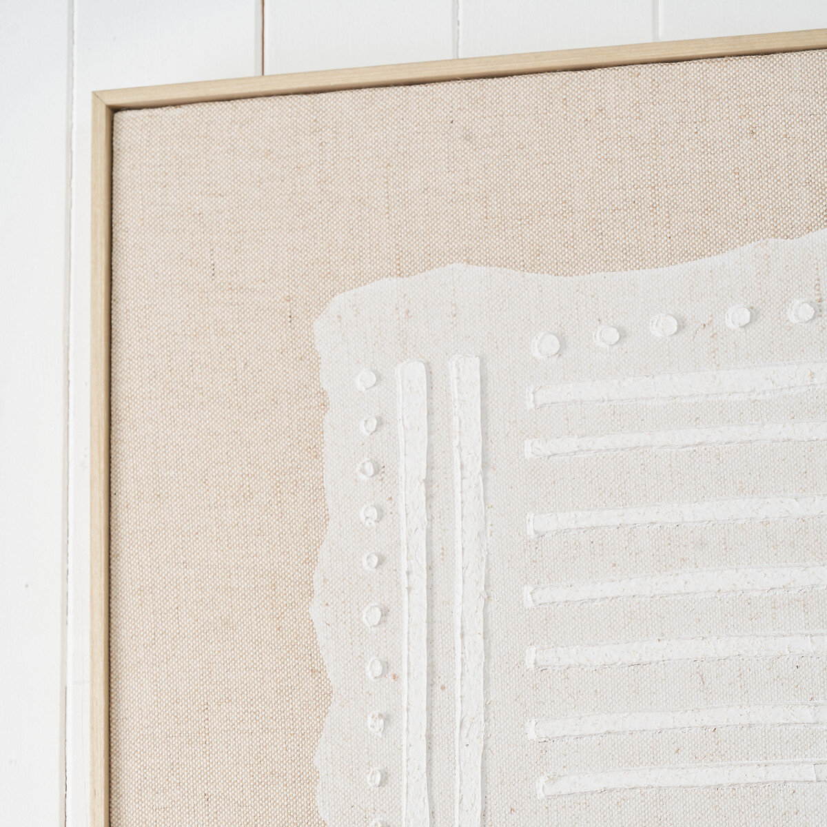 90x120cm White and Natural Abstract Design Linen Canvas with Elm Effect Frame white, ÉDITÉ