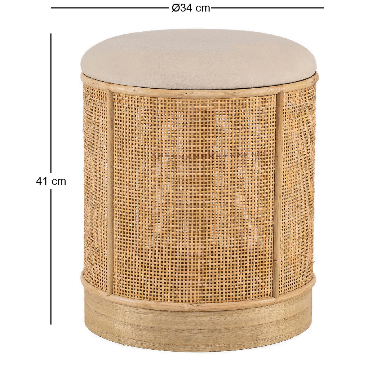 Pouf velours et rotin, CHUO beige, NORDLYS