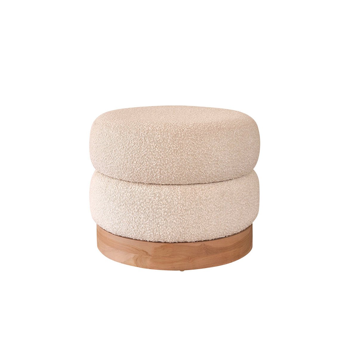 Pouf en teck massif et bouclette SERENE naturel, BERAH GETAH
