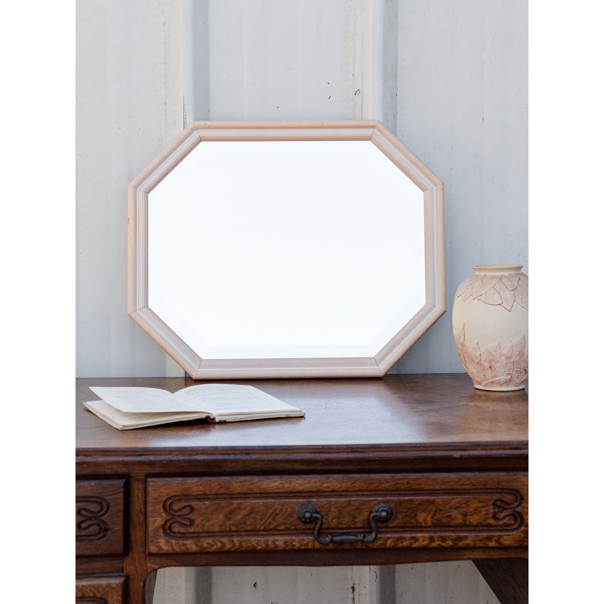 Miroir octogonal en bois beige nude Georges N°1360 - Bon état beige, DEBONGOUT