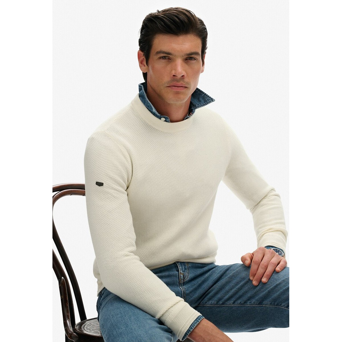 Textured Crew Neck Jumper off-white, SUPERDRY