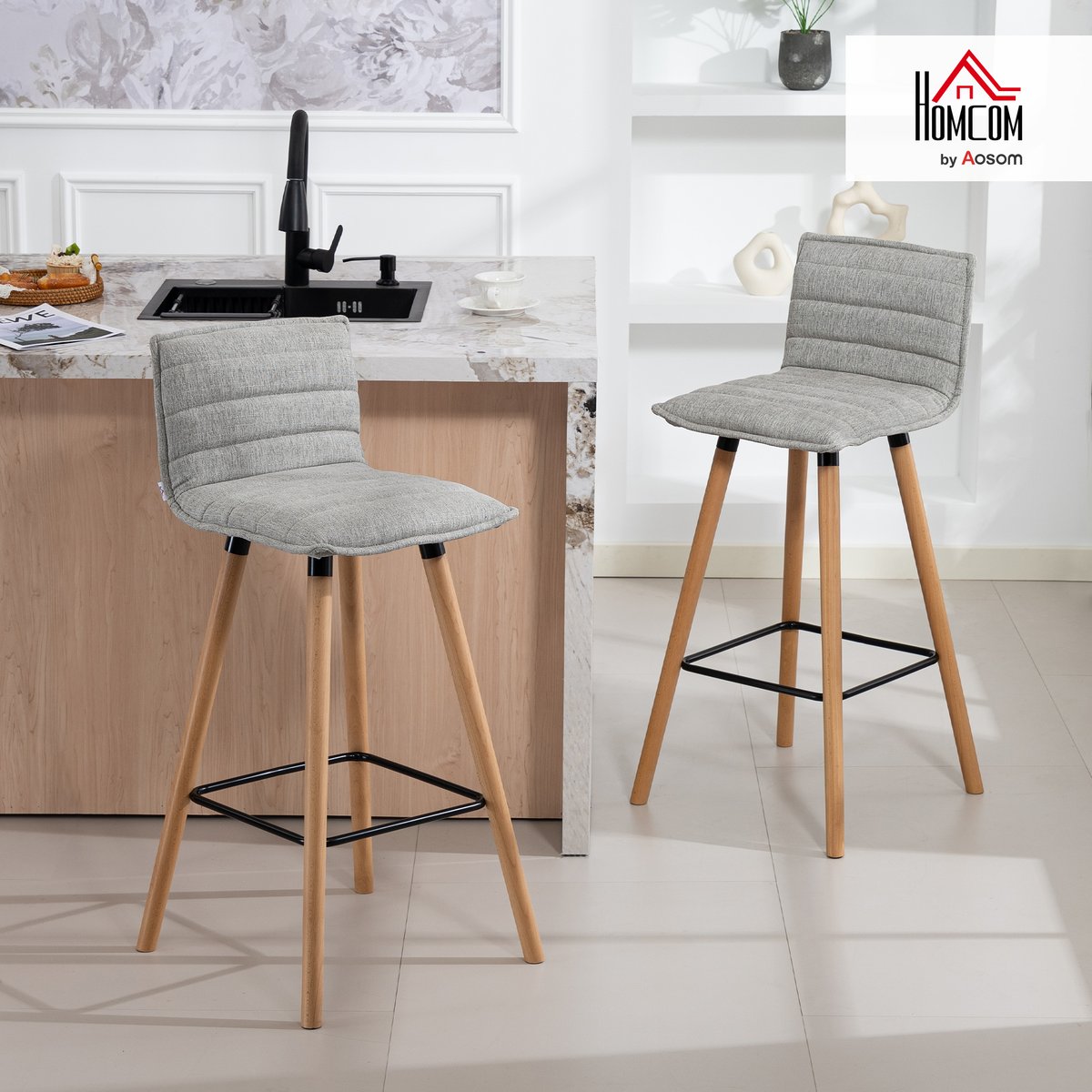 Tabouret de bar Polyester Gris gris clair, HOMCOM