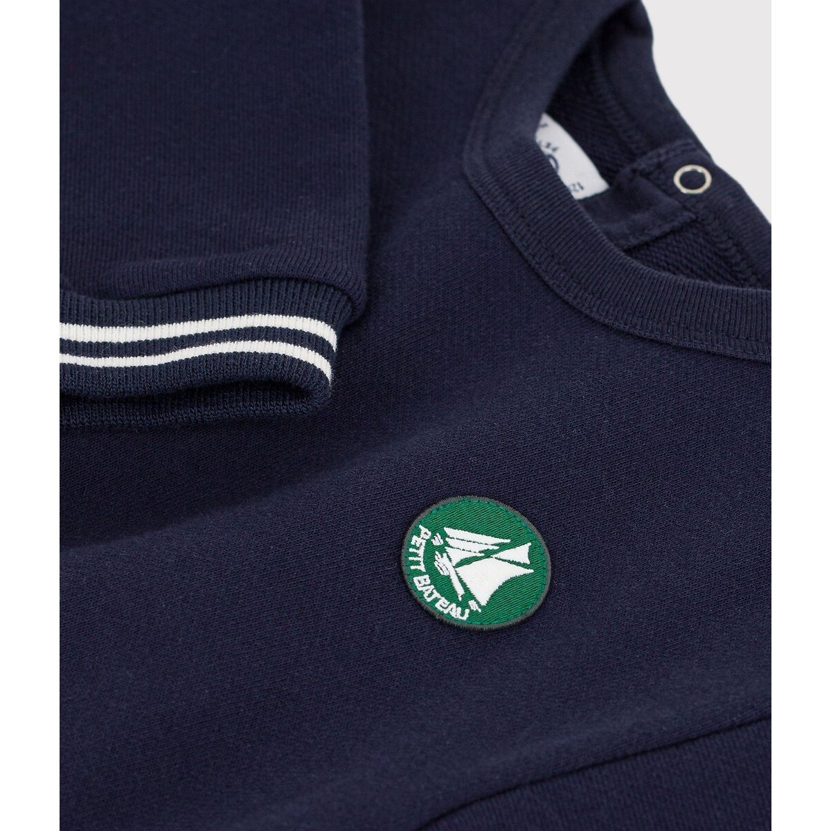 Sweat col rond en coton, badge brodé poitrine bleu marine, PETIT BATEAU