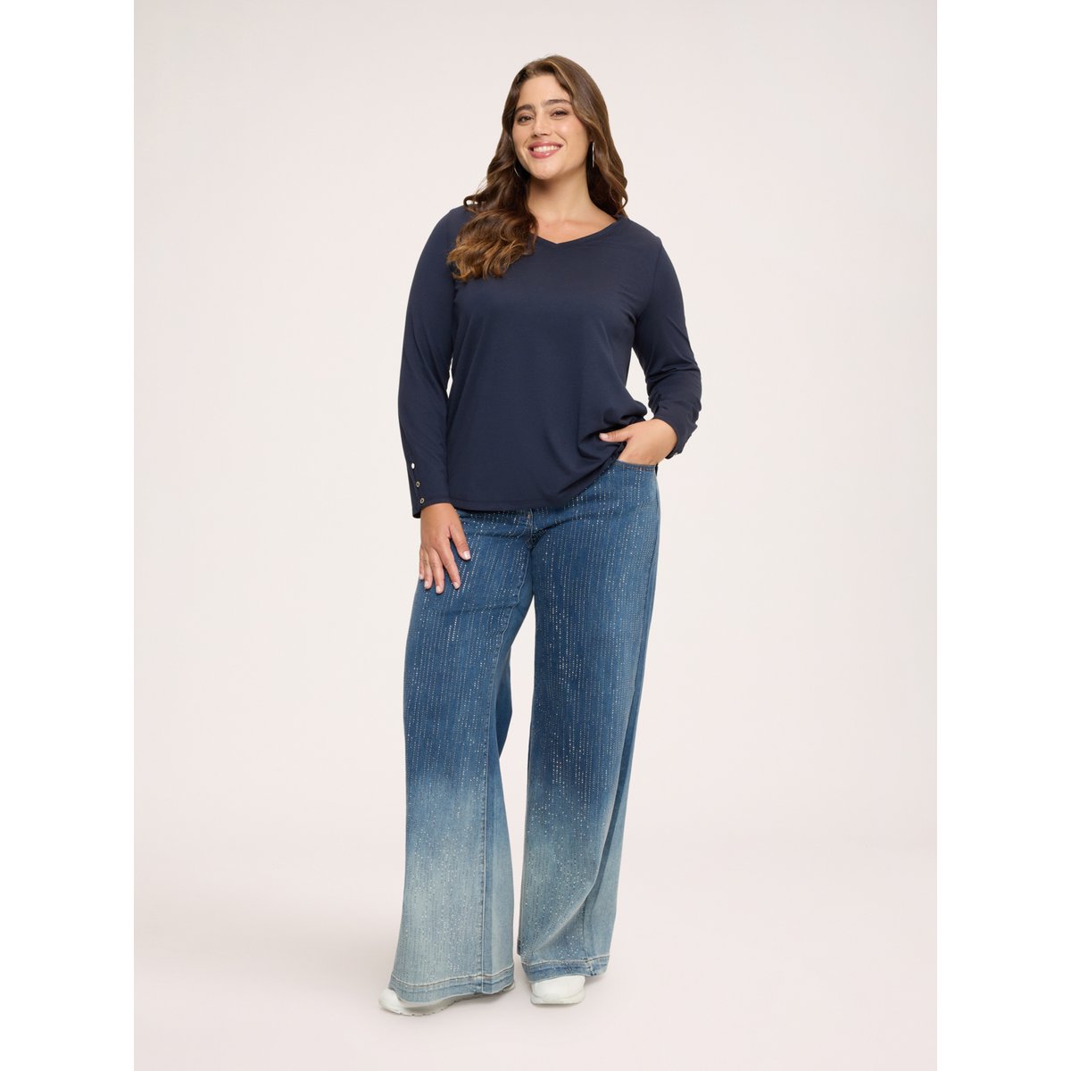 T-shirt avec petits boutons aux poignets bleu, FIORELLA RUBINO