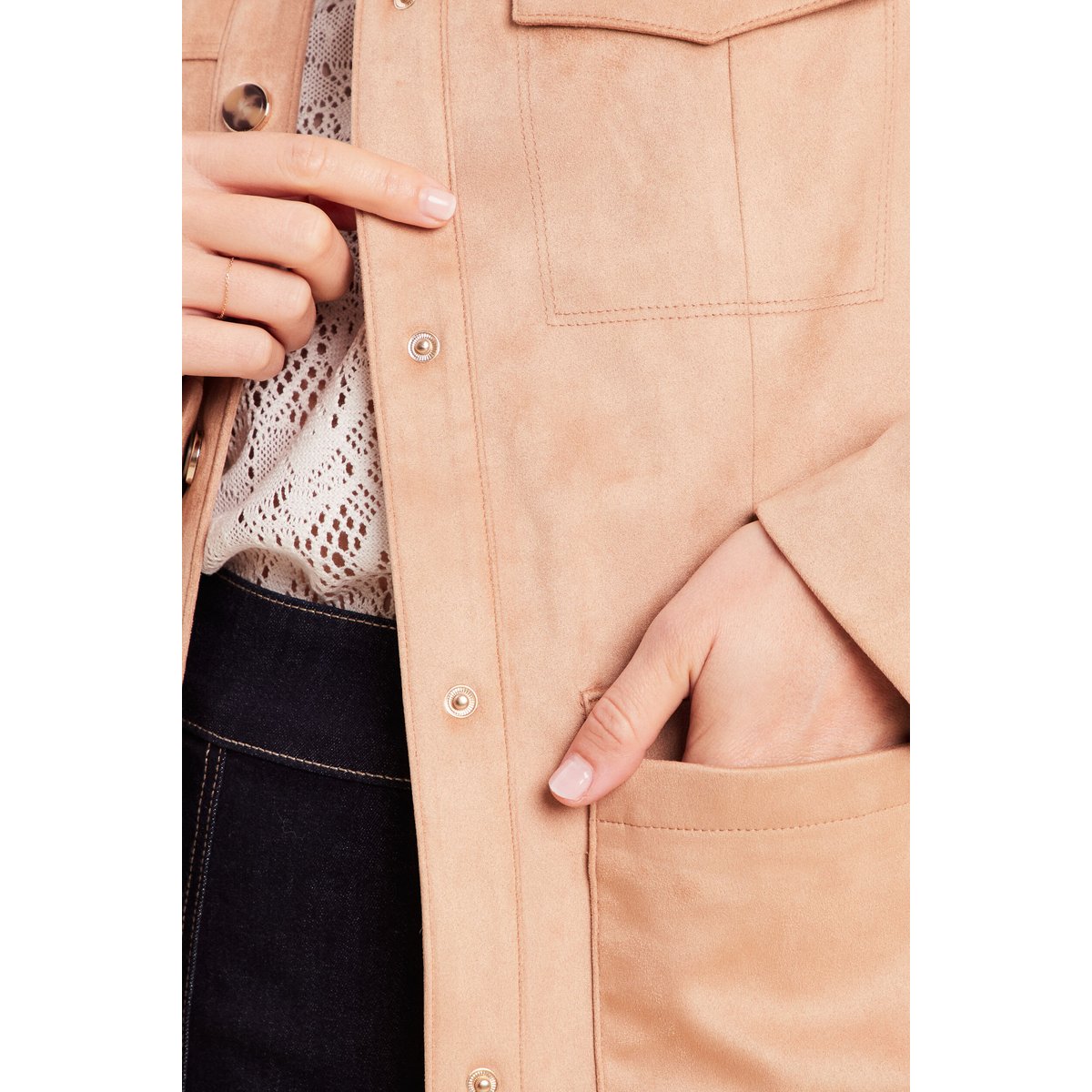 Veste droite longue aspect daim marron clair, BREAL