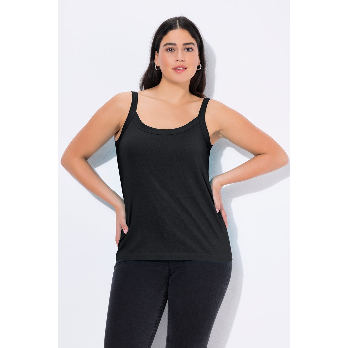 Top spaghetti, jersey doux noir, ULLA POPKEN