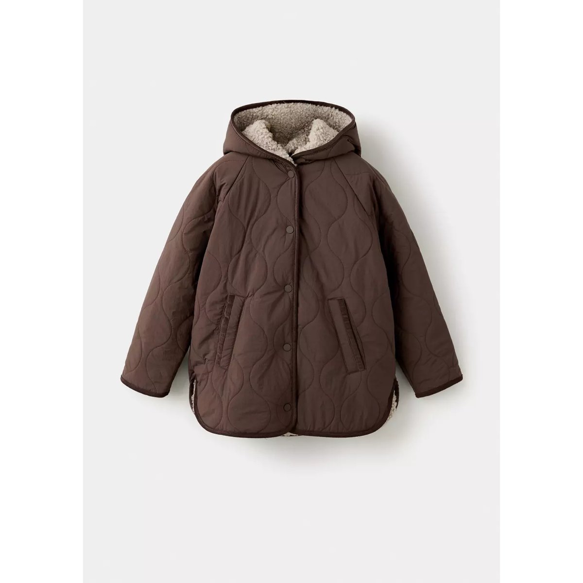 Anorak matelassé moutonné marron, MANGO KIDS