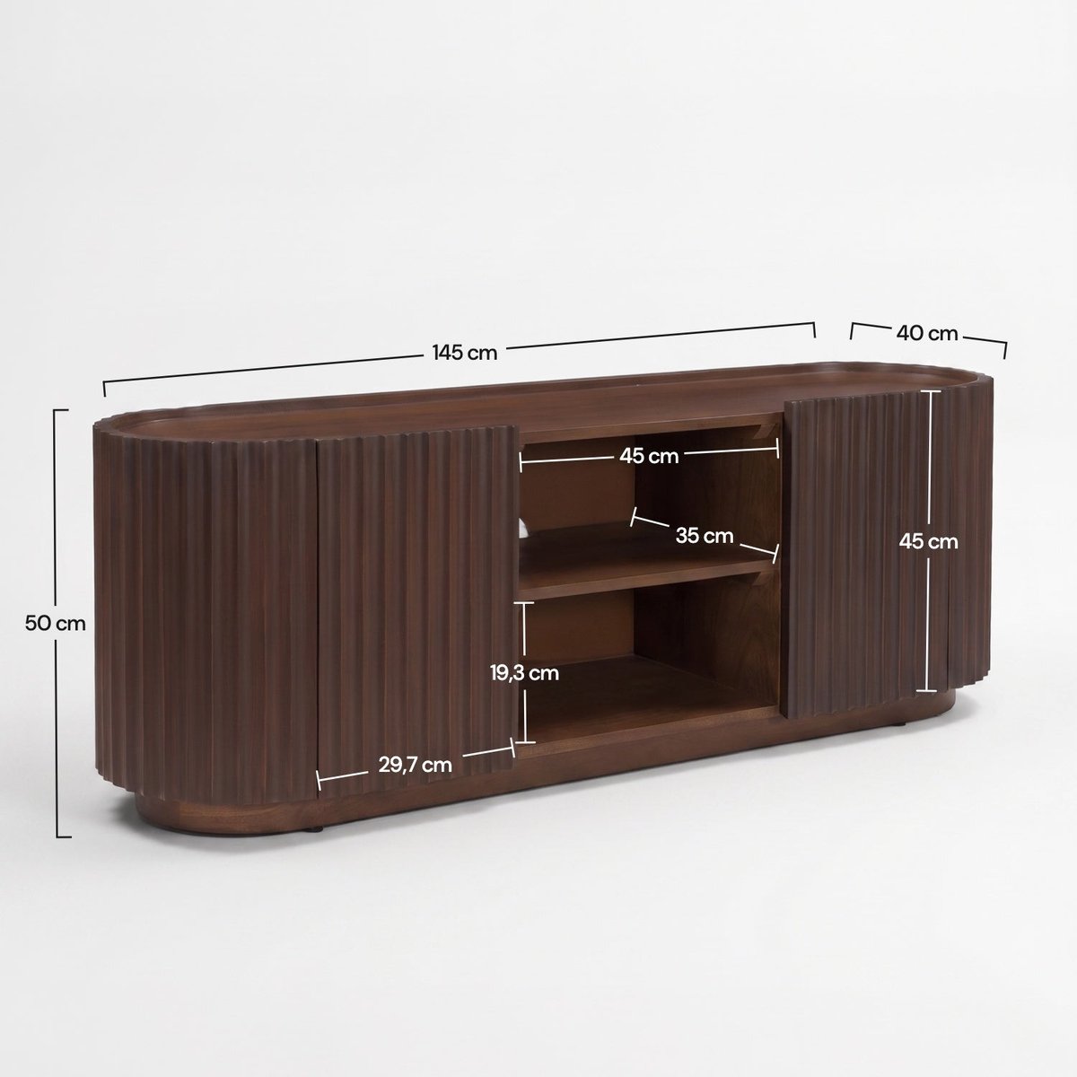 Meuble TV en bois de manguier finition noyer, 2 portes et 1 niche - LIO marron foncé, MAISON PAVANE