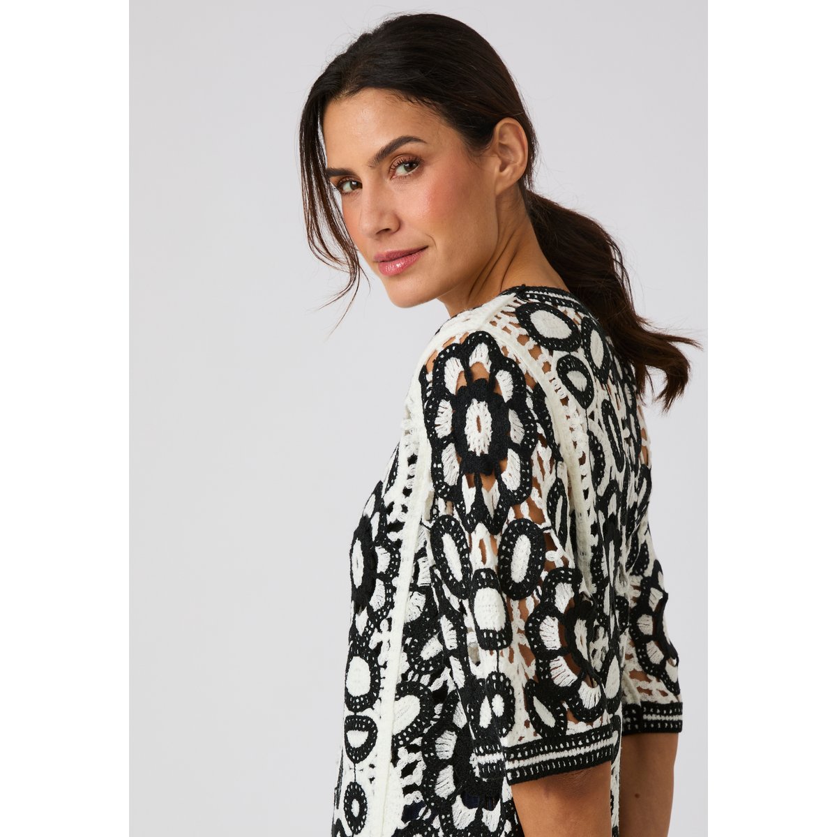 Pull effet crochet bicolore noir/blanc, DAMART