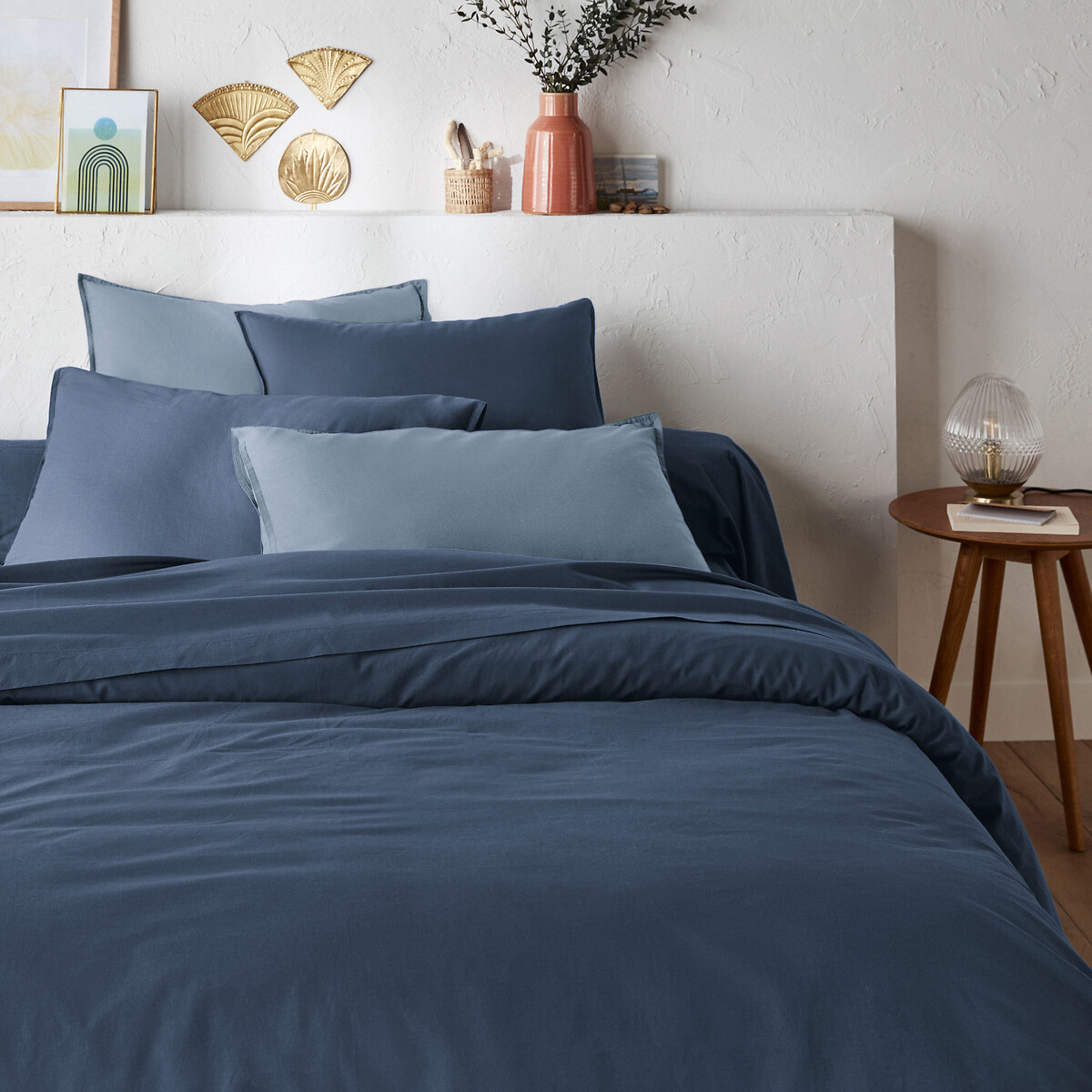 Nackenrollenbezug Scenario, unifarben, vorgewaschene Baumwolle denim, LA REDOUTE INTERIEURS