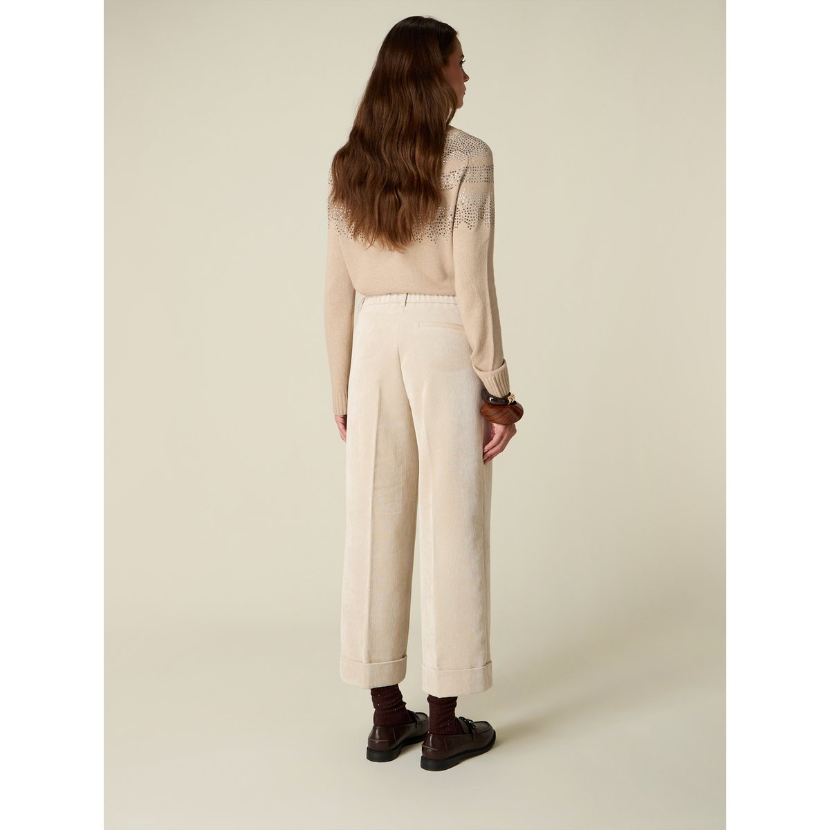 Pantalon cropped à côtes blanc, OLTRE