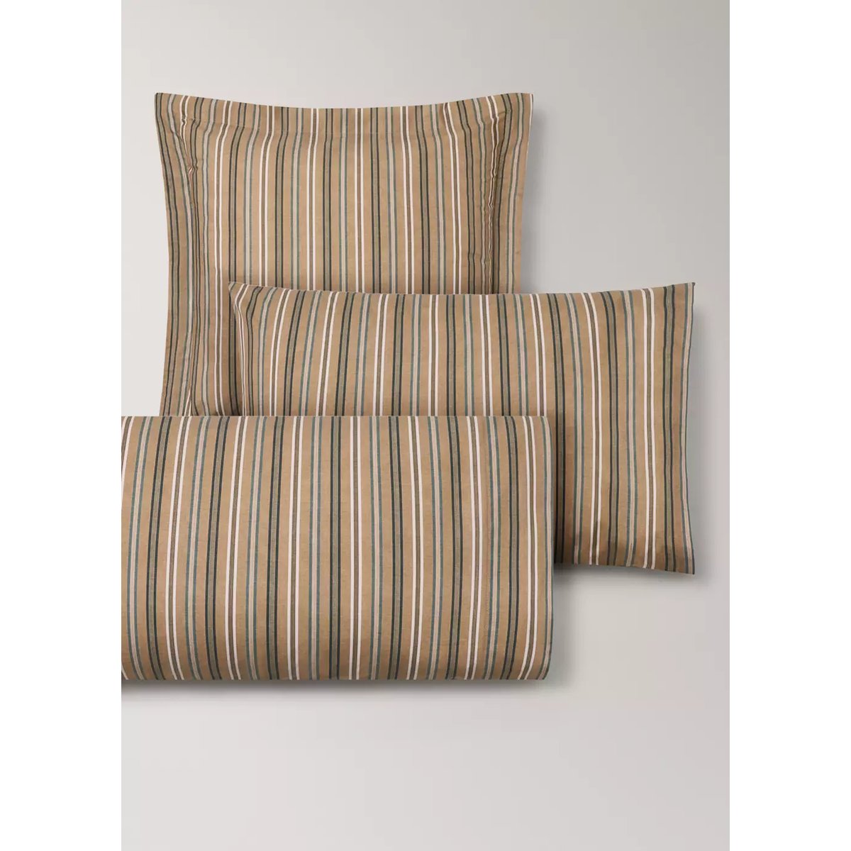 Taie d'oreiller en percale de coton à rayures multicolores 45x110 cm tabac, MANGO HOME