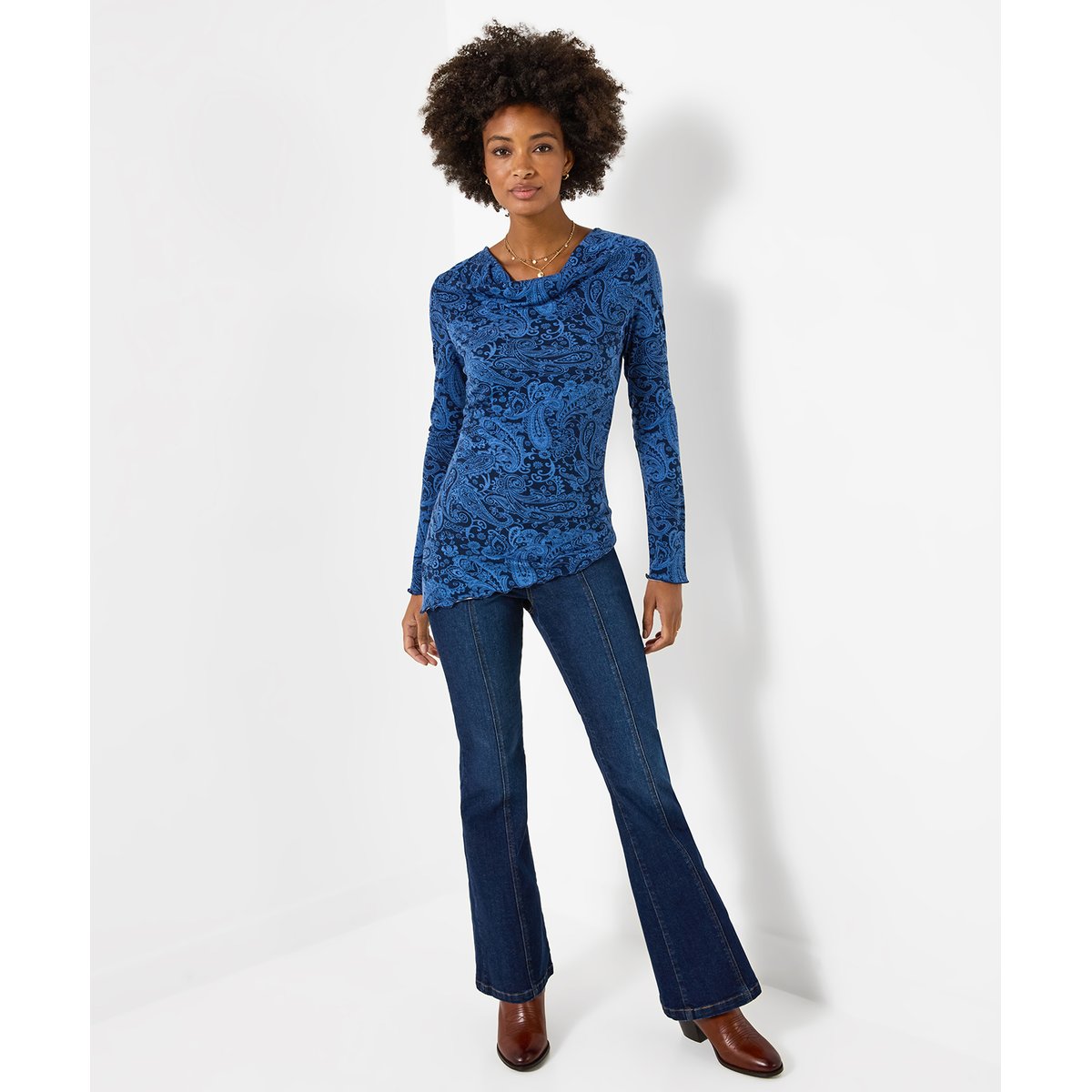 Henley en Jersey à Col Bénitier Imprimé Cachemire bleu, JOE BROWNS