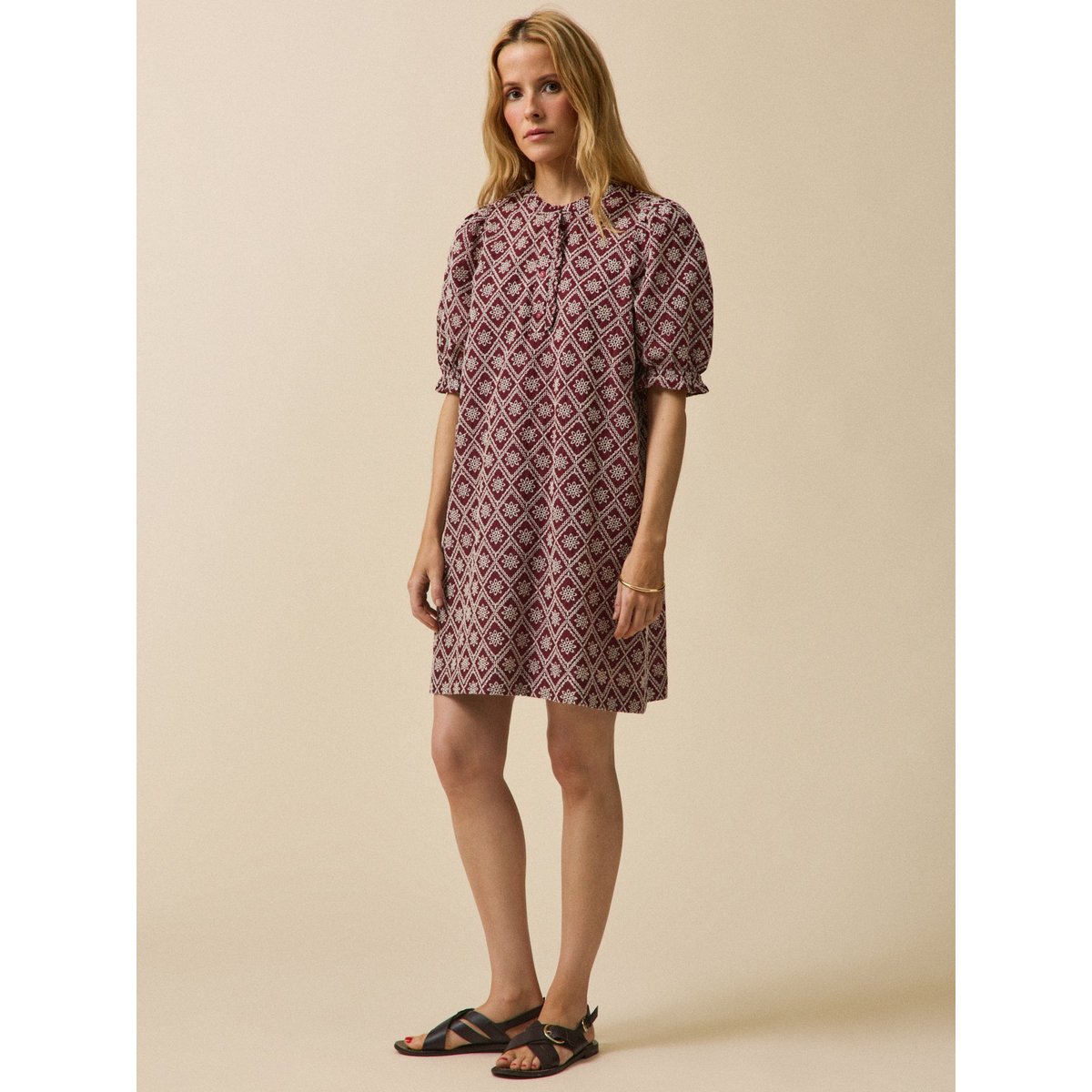 Robe courte broderie anglaise terre brulee, CYRILLUS