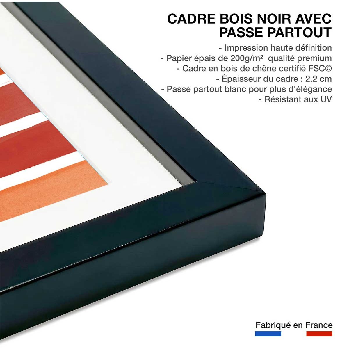 Poster pop angle affiche + cadre en bois - noir, HEXOA