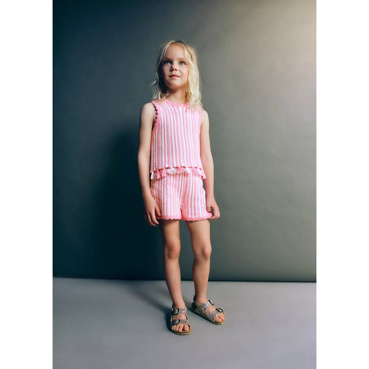 Short en crochet à rayures rose, MANGO BABY