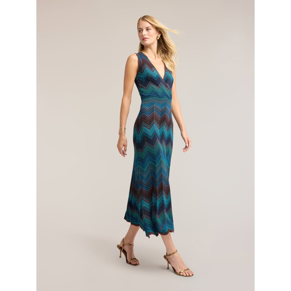 Robe fourreau longue chevron bleu, MOTIVI